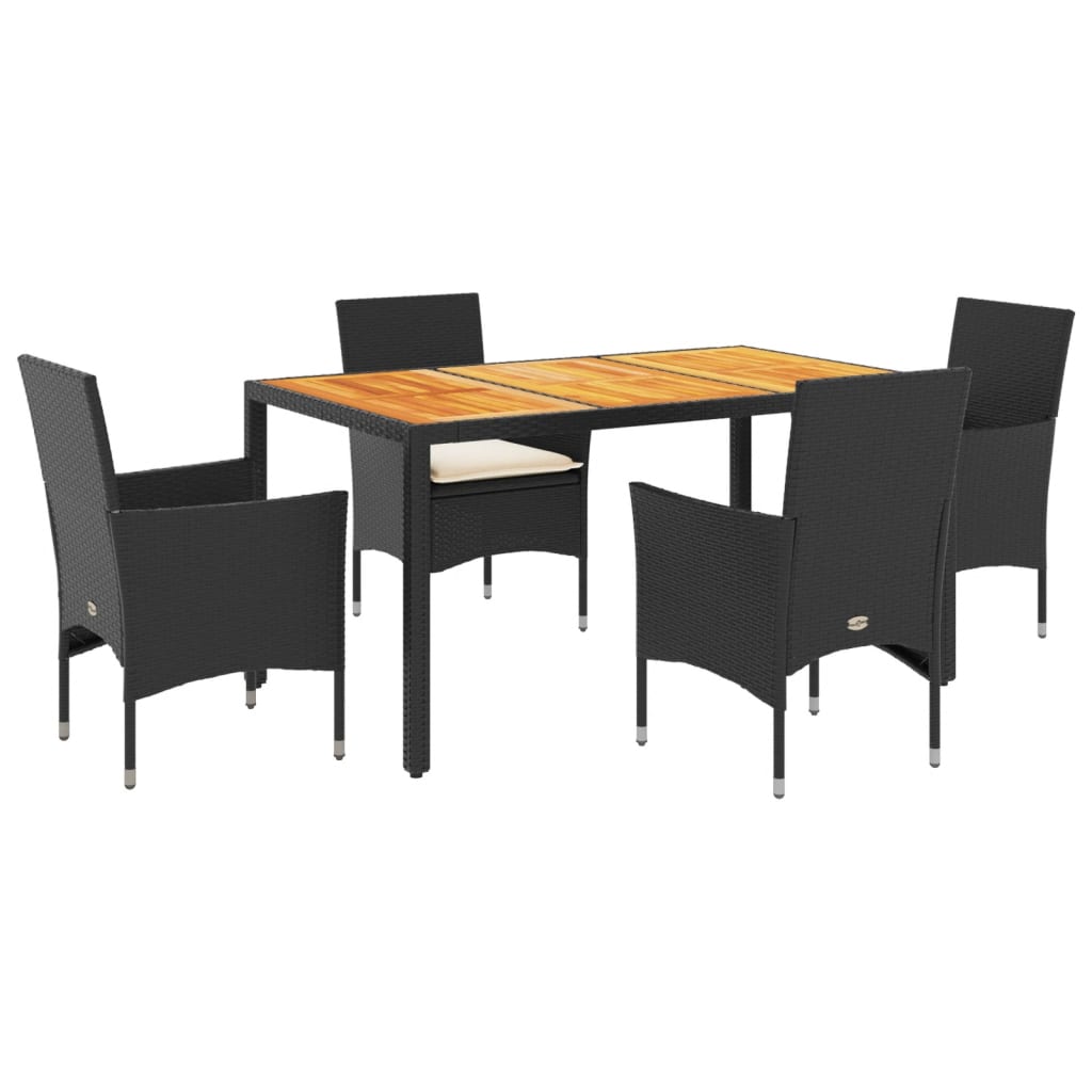 vidaXL Set mobilier grădină perne 5 piese negru poliratan/lemn acacia vidaXL Set mobilier grădină perne 5 piese negru poliratan/lemn acacia