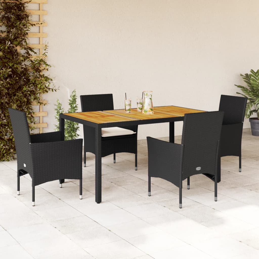 vidaXL Set mobilier grădină perne 5 piese negru poliratan/lemn acacia vidaXL Set mobilier grădină perne 5 piese negru poliratan/lemn acacia