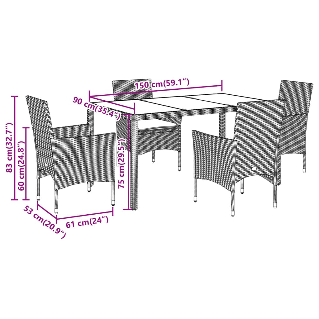 vidaXL Set mobilier grădină perne 5 piese negru poliratan/lemn acacia vidaXL Set mobilier grădină perne 5 piese negru poliratan/lemn acacia