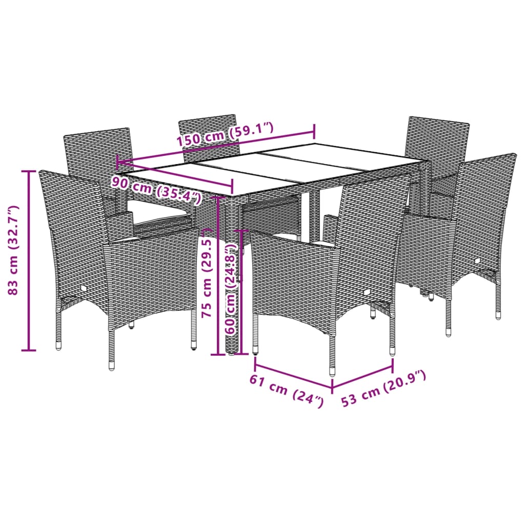vidaXL Set mobilier grădină perne 7 piese negru poliratan/lemn acacia vidaXL Set mobilier grădină perne 7 piese negru poliratan/lemn acacia