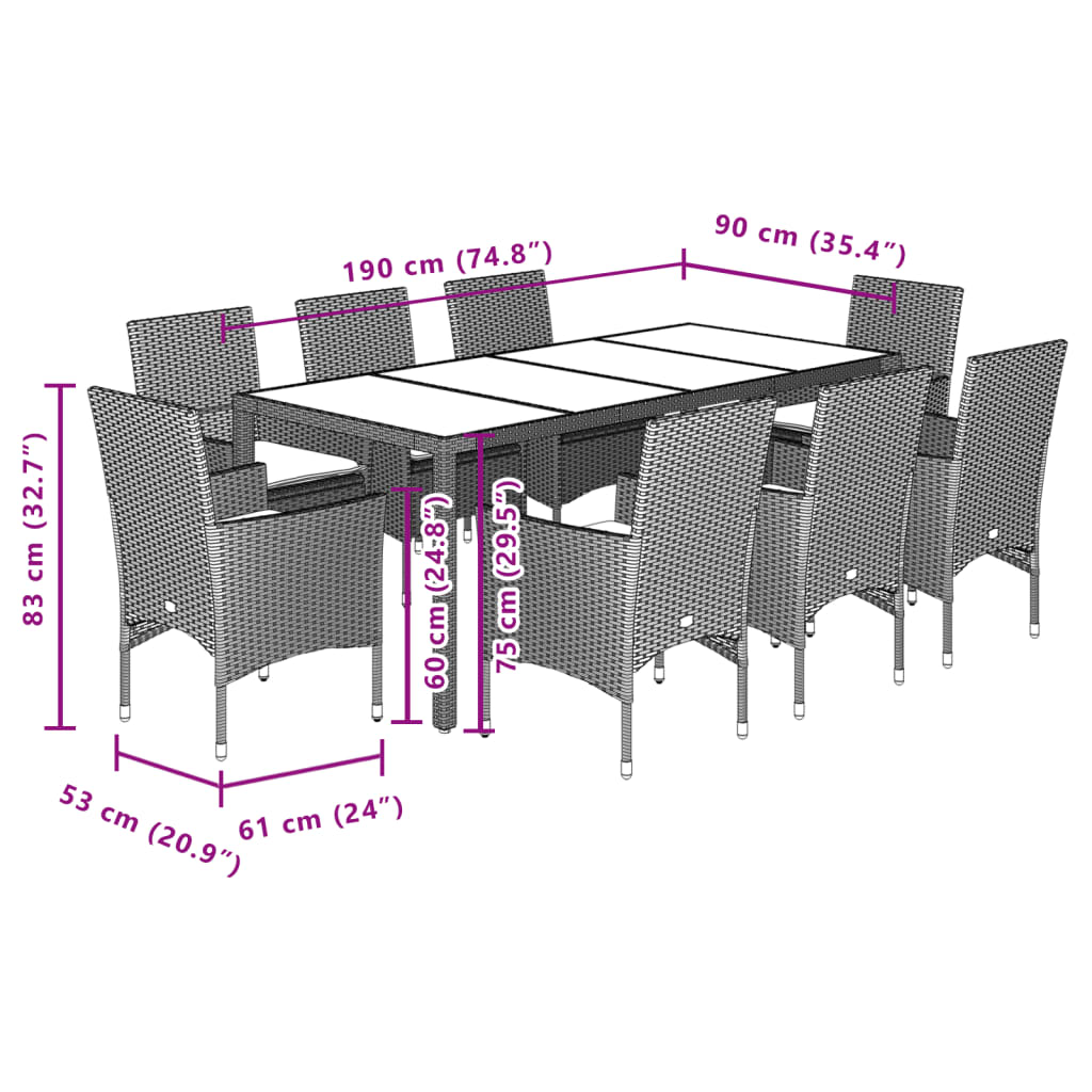 vidaXL Set mobilier grădină perne 9 piese negru poliratan/lemn acacia vidaXL Set mobilier grădină perne 9 piese negru poliratan/lemn acacia
