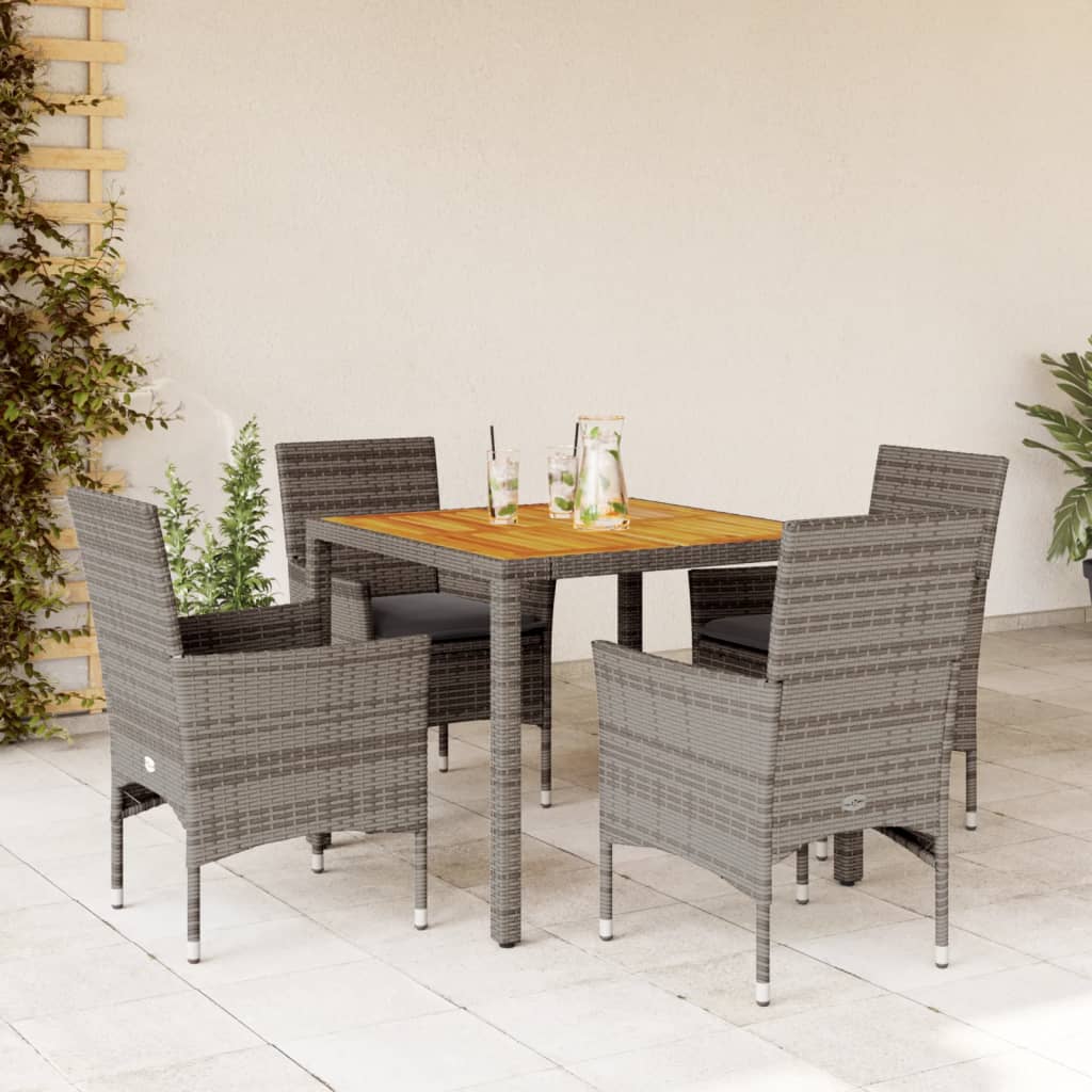 vidaXL Set mobilier grădină cu perne 5 piese gri poliratan/lemn acacia vidaXL Set mobilier grădină cu perne 5 piese gri poliratan/lemn acacia