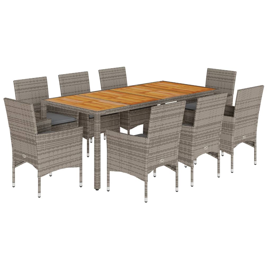 vidaXL Set mobilier grădină cu perne 9 piese gri poliratan/lemn acacia