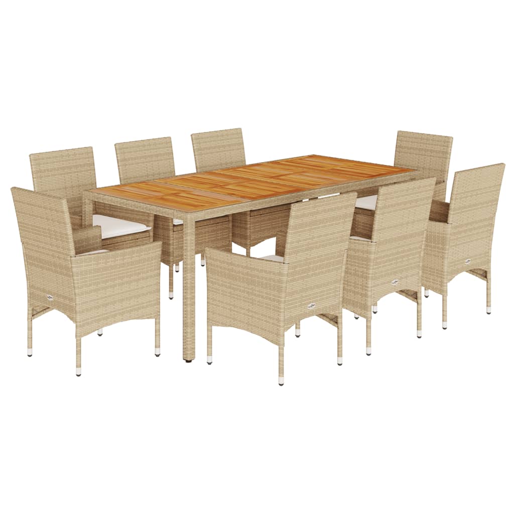 vidaXL Set mobilier grădină cu perne 9 piese bej poliratan/lemn acacia