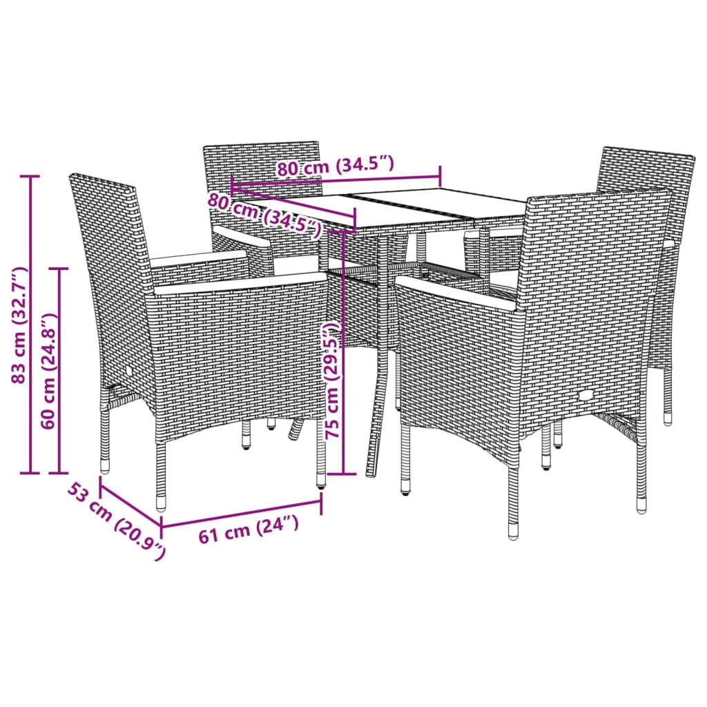 vidaXL Set mobilier grădină perne 5 piese negru poliratan/lemn acacia vidaXL Set mobilier grădină perne 5 piese negru poliratan/lemn acacia