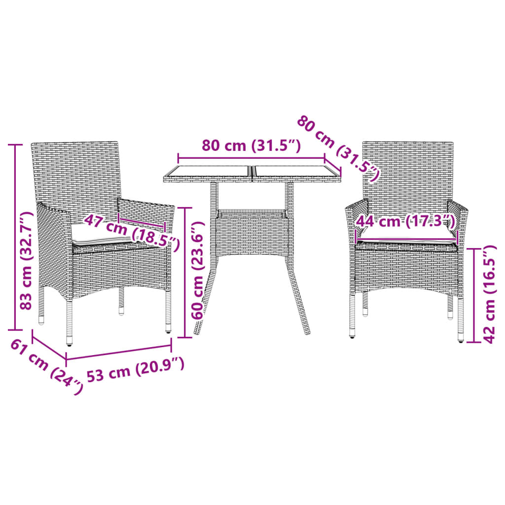 vidaXL Set mobilier grădină perne 3 piese negru poliratan/lemn acacia vidaXL Set mobilier grădină perne 3 piese negru poliratan/lemn acacia
