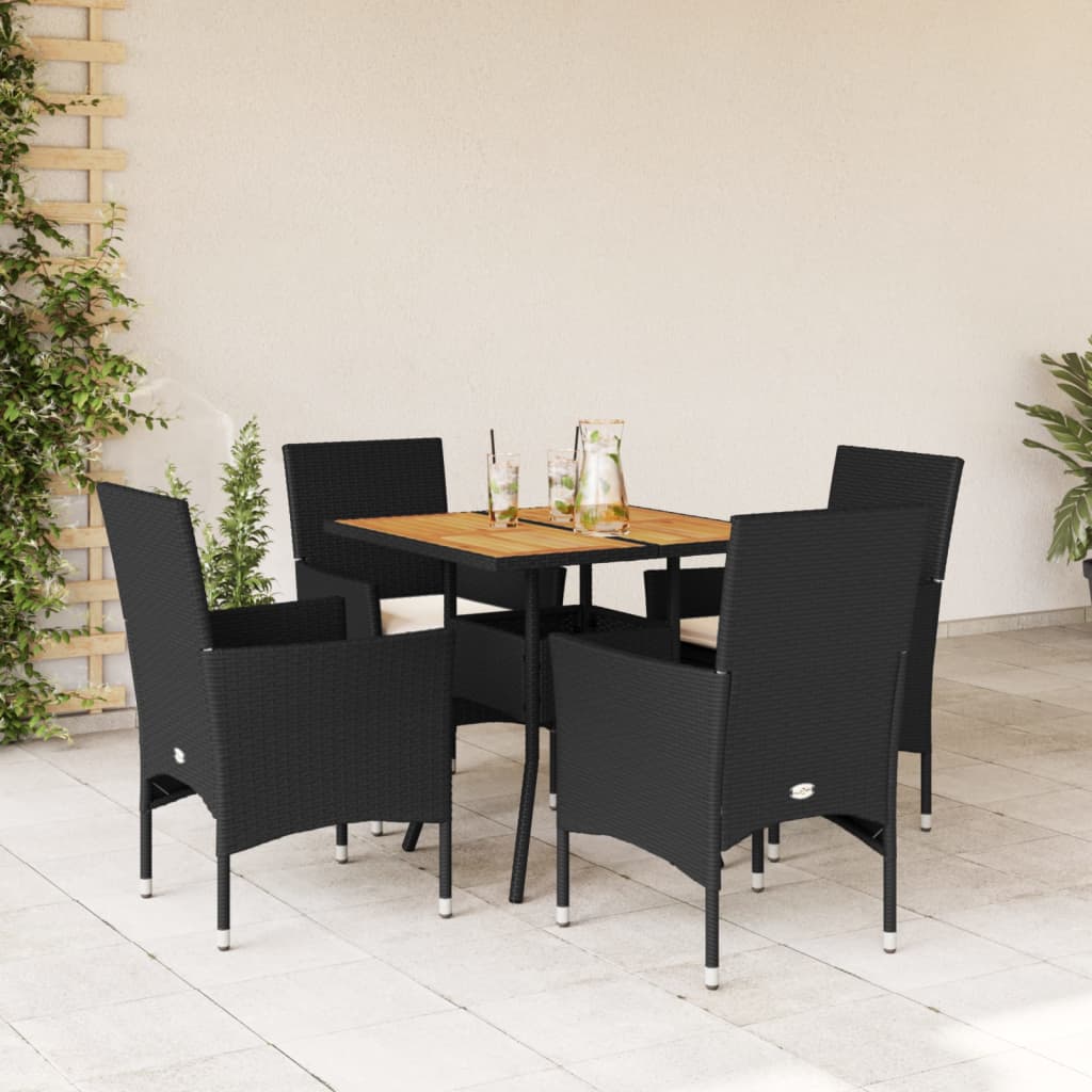 vidaXL Set mobilier grădină perne 5 piese negru poliratan/lemn acacia vidaXL Set mobilier grădină perne 5 piese negru poliratan/lemn acacia