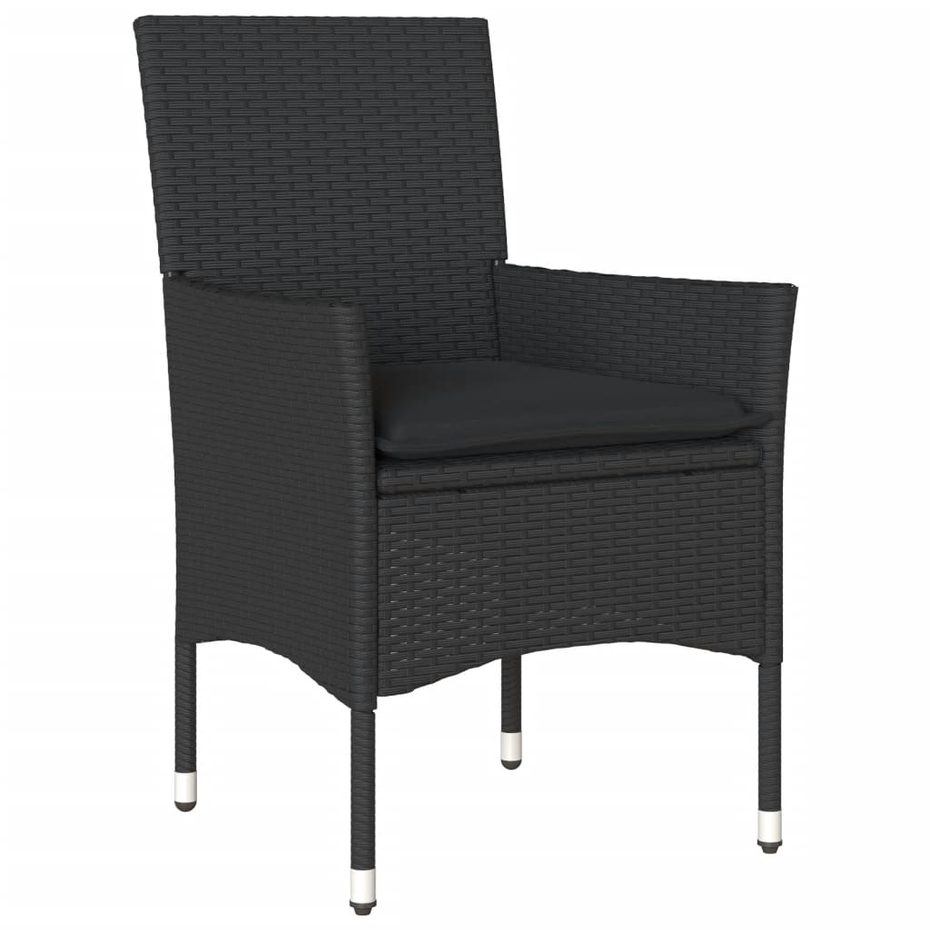 vidaXL Set mobilier grădină perne 3 piese negru poliratan/lemn acacia vidaXL Set mobilier grădină perne 3 piese negru poliratan/lemn acacia