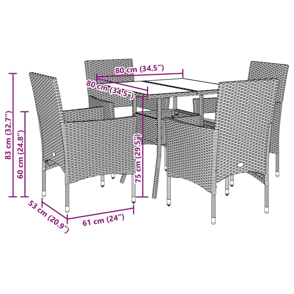 vidaXL Set mobilier grădină perne 5 piese negru poliratan/lemn acacia vidaXL Set mobilier grădină perne 5 piese negru poliratan/lemn acacia
