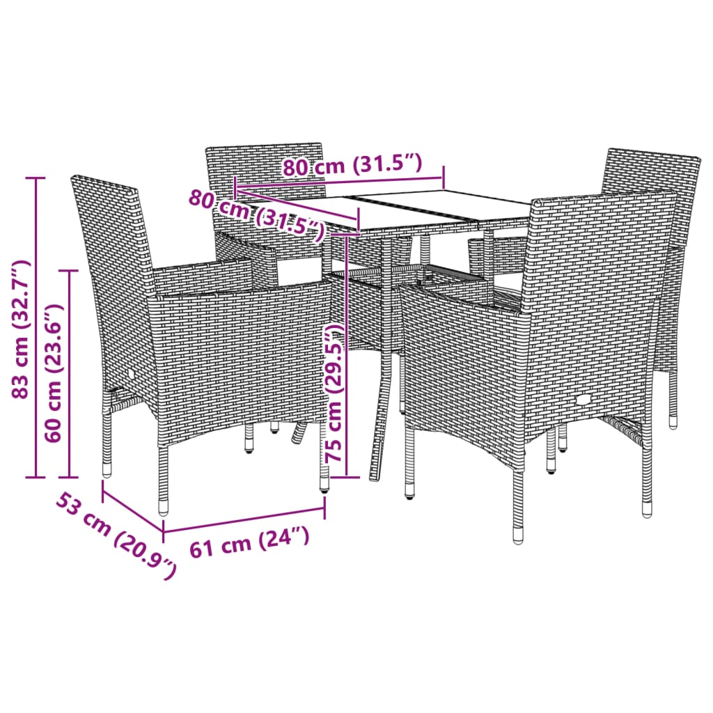 vidaXL Set mobilier grădină cu perne 5 piese gri poliratan/lemn acacia