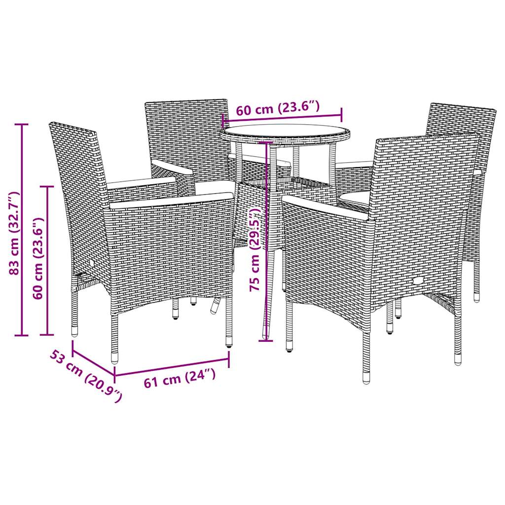 vidaXL Set mobilier grădină cu perne 5 piese gri poliratan/lemn acacia