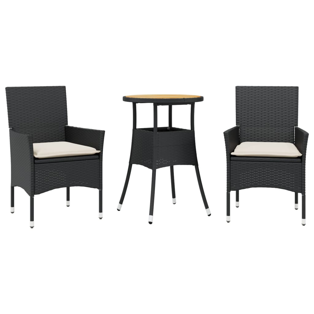 vidaXL Set mobilier grădină perne 3 piese negru poliratan/lemn acacia vidaXL Set mobilier grădină perne 3 piese negru poliratan/lemn acacia