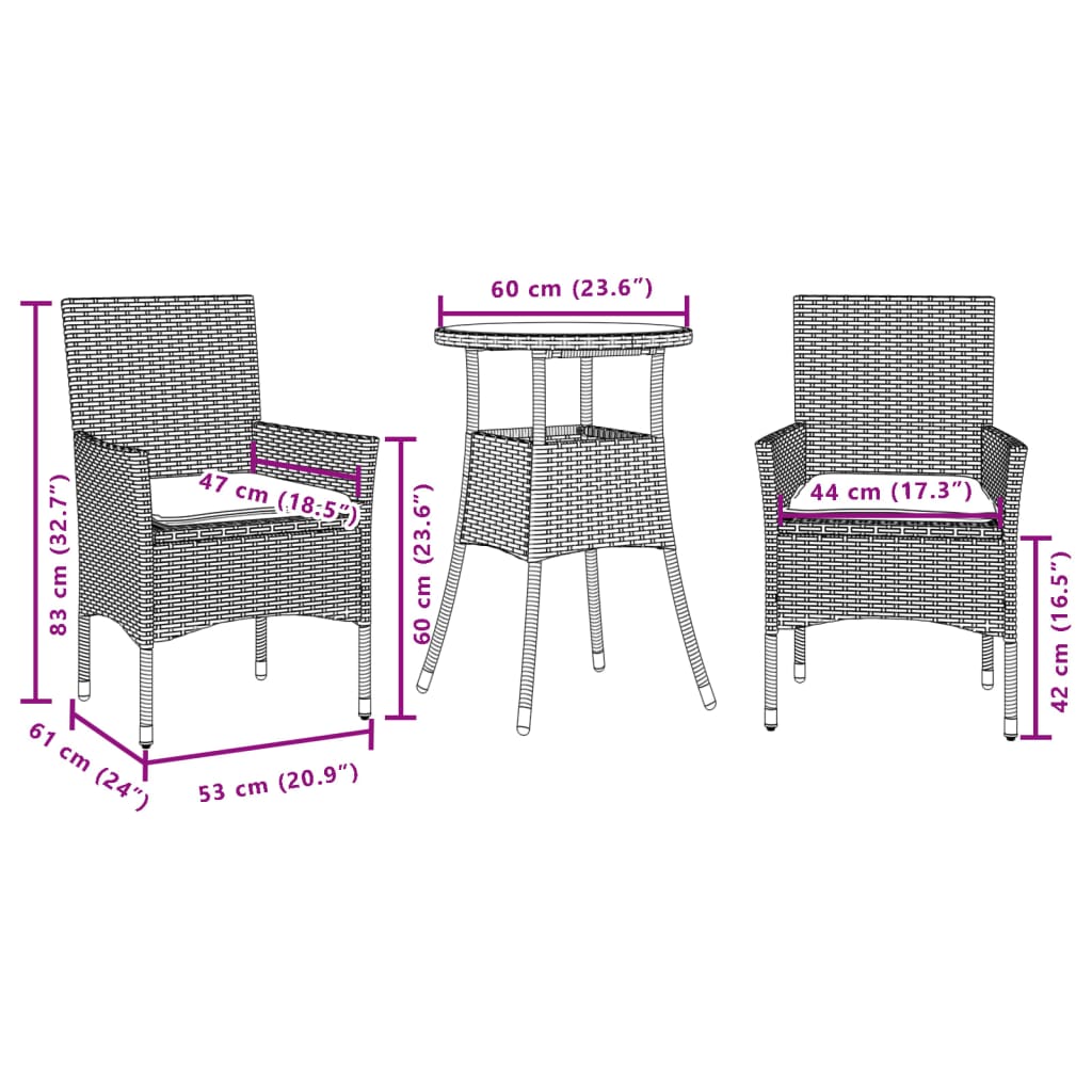 vidaXL Set mobilier grădină perne 3 piese negru poliratan/lemn acacia vidaXL Set mobilier grădină perne 3 piese negru poliratan/lemn acacia