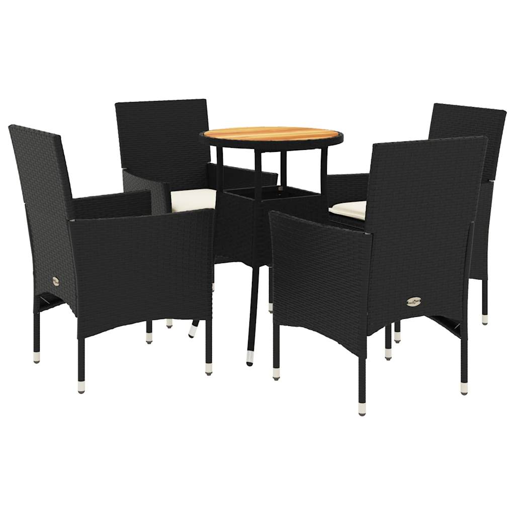 vidaXL Set mobilier grădină perne 5 piese negru poliratan/lemn acacia vidaXL Set mobilier grădină perne 5 piese negru poliratan/lemn acacia