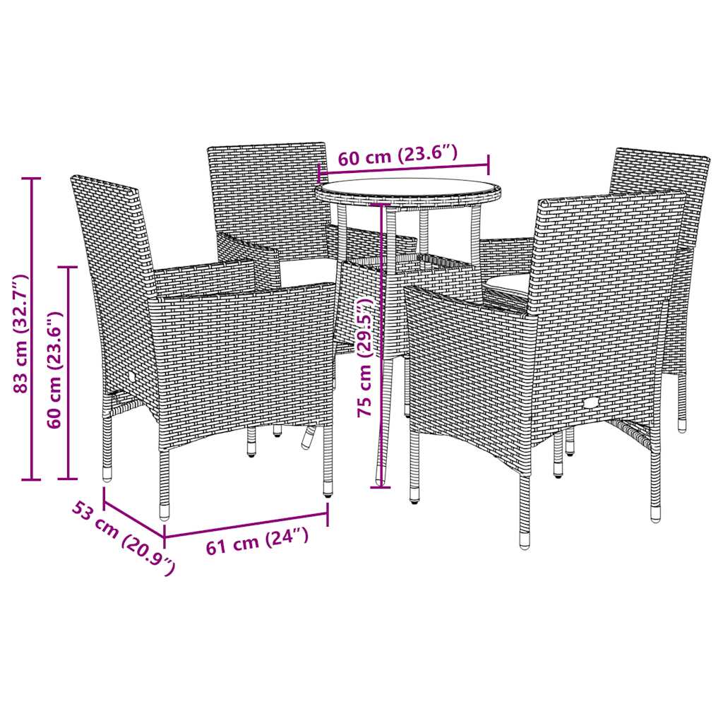 vidaXL Set mobilier grădină perne 5 piese negru poliratan/lemn acacia vidaXL Set mobilier grădină perne 5 piese negru poliratan/lemn acacia