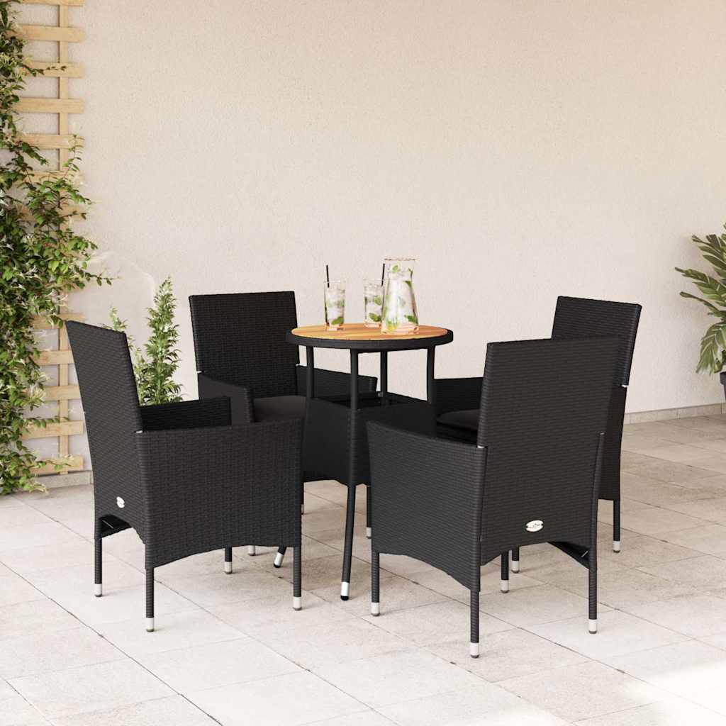 vidaXL Set mobilier grădină perne 5 piese negru poliratan/lemn acacia vidaXL Set mobilier grădină perne 5 piese negru poliratan/lemn acacia