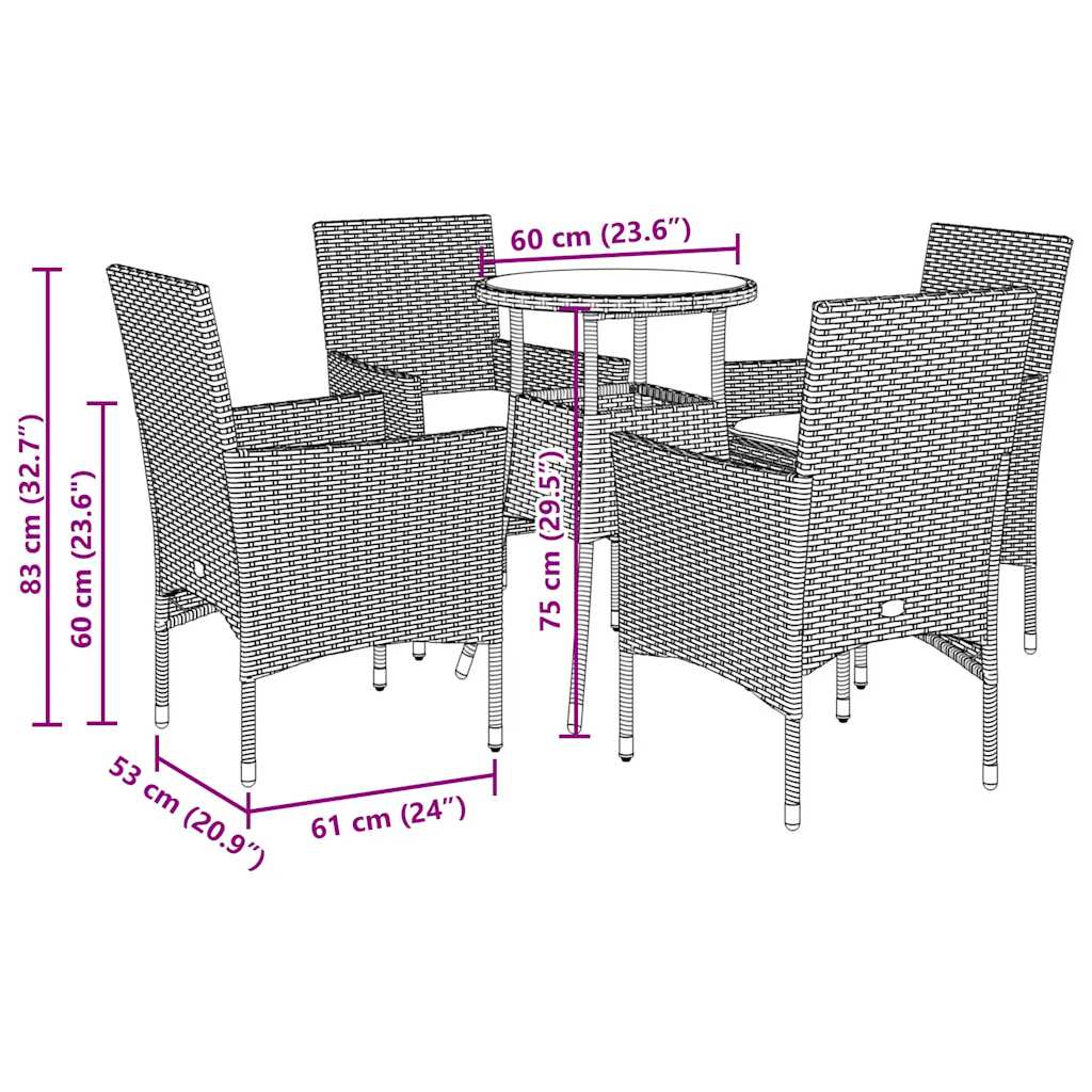 vidaXL Set mobilier grădină cu perne 5 piese gri poliratan/lemn acacia