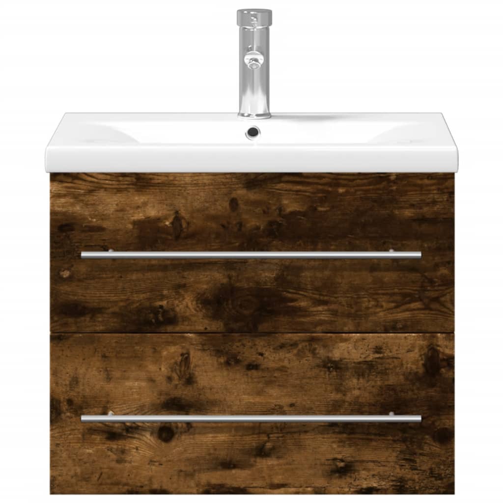 vidaXL Dulap pentru chiuvetă de baie lavoar încorporat, stejar fumuriu