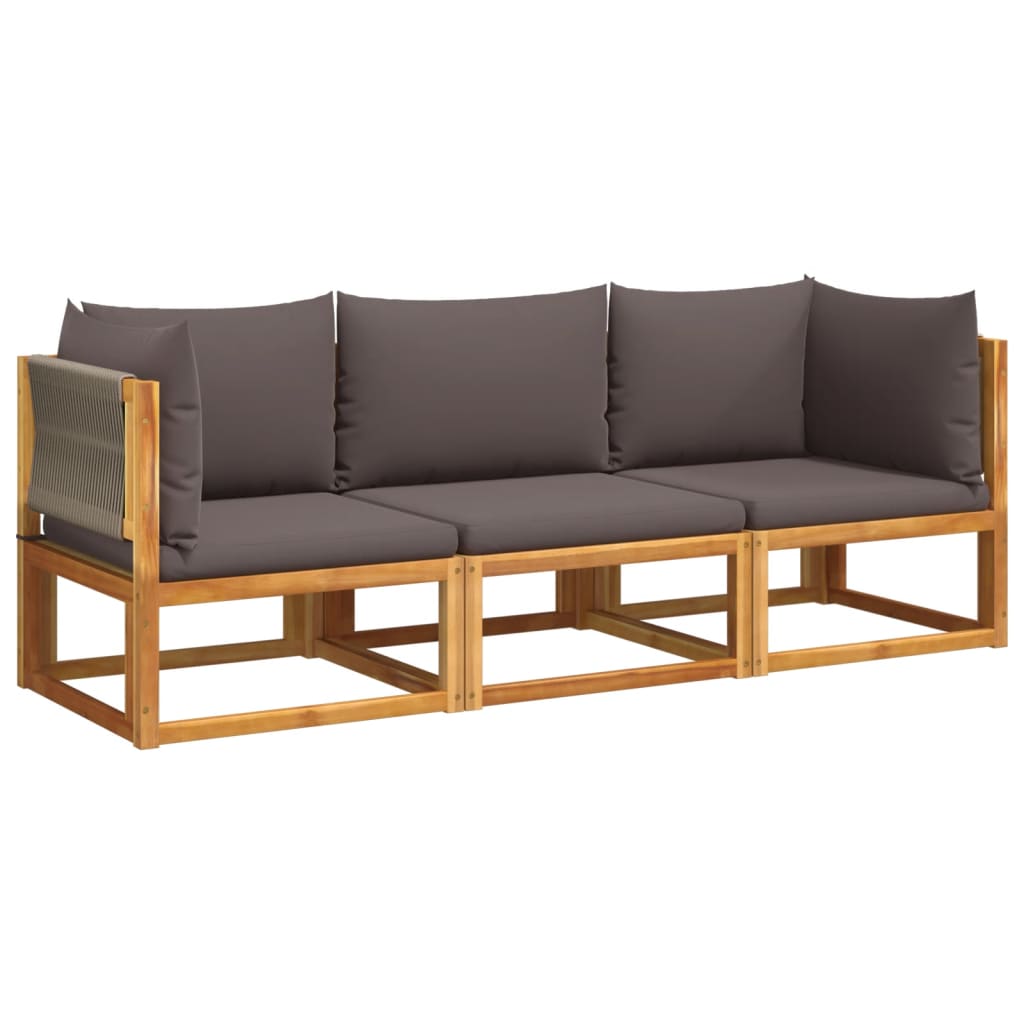 vidaXL Set canapele de grădină 3 piese cu perne din lemn de acacia și frânghie vidaXL Set canapele de grădină 3 piese cu perne din lemn de acacia și frânghie
