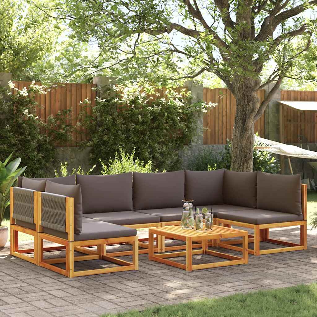 vidaXL Set canapele de grădină cu 7 piese, perne, lemn de salcâm și frânghie vidaXL Set canapele de grădină cu 7 piese, perne, lemn de salcâm și frânghie
