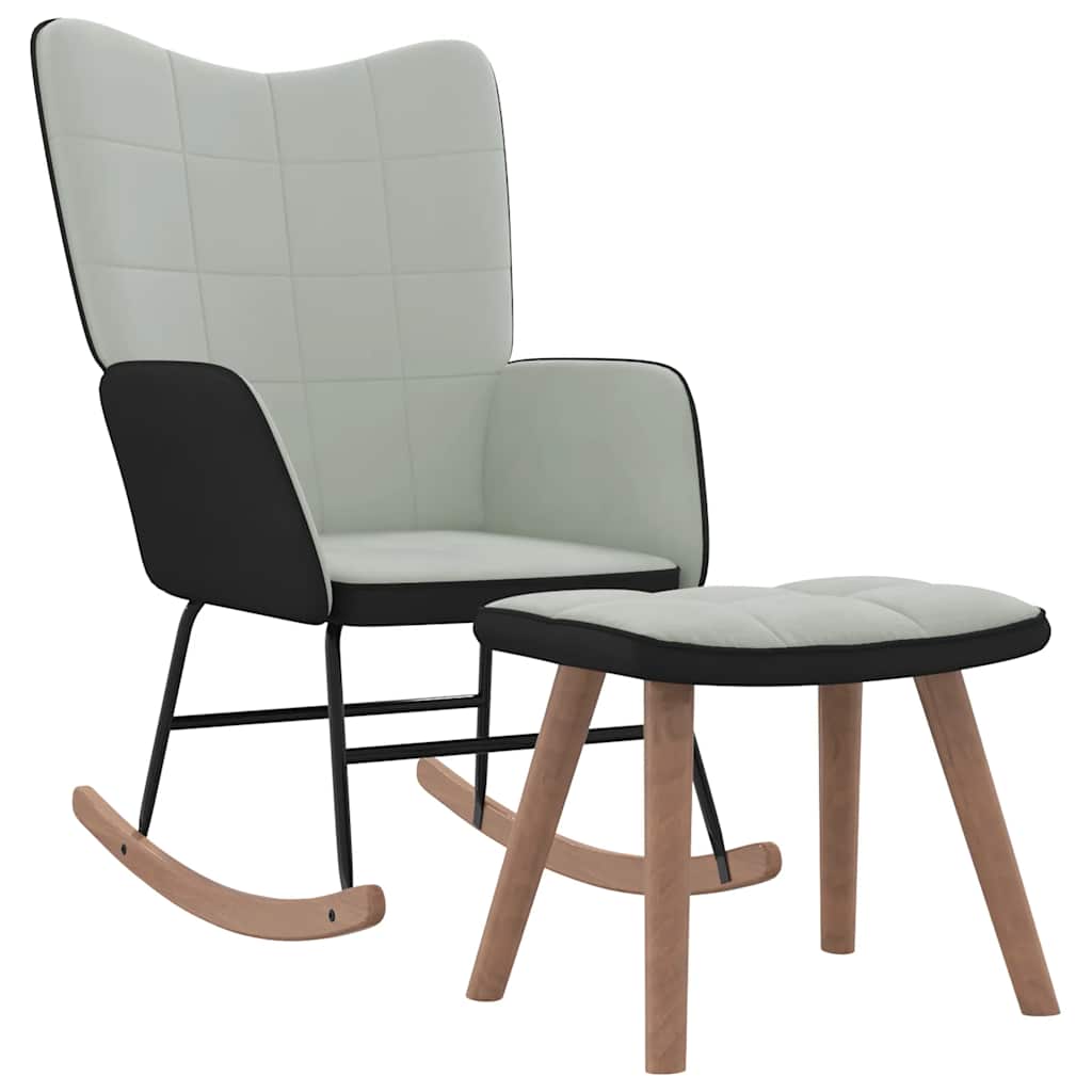 vidaXL Scaun balansoar cu taburet, gri deschis, catifea și PVC vidaXL Scaun balansoar cu taburet, gri deschis, catifea și PVC