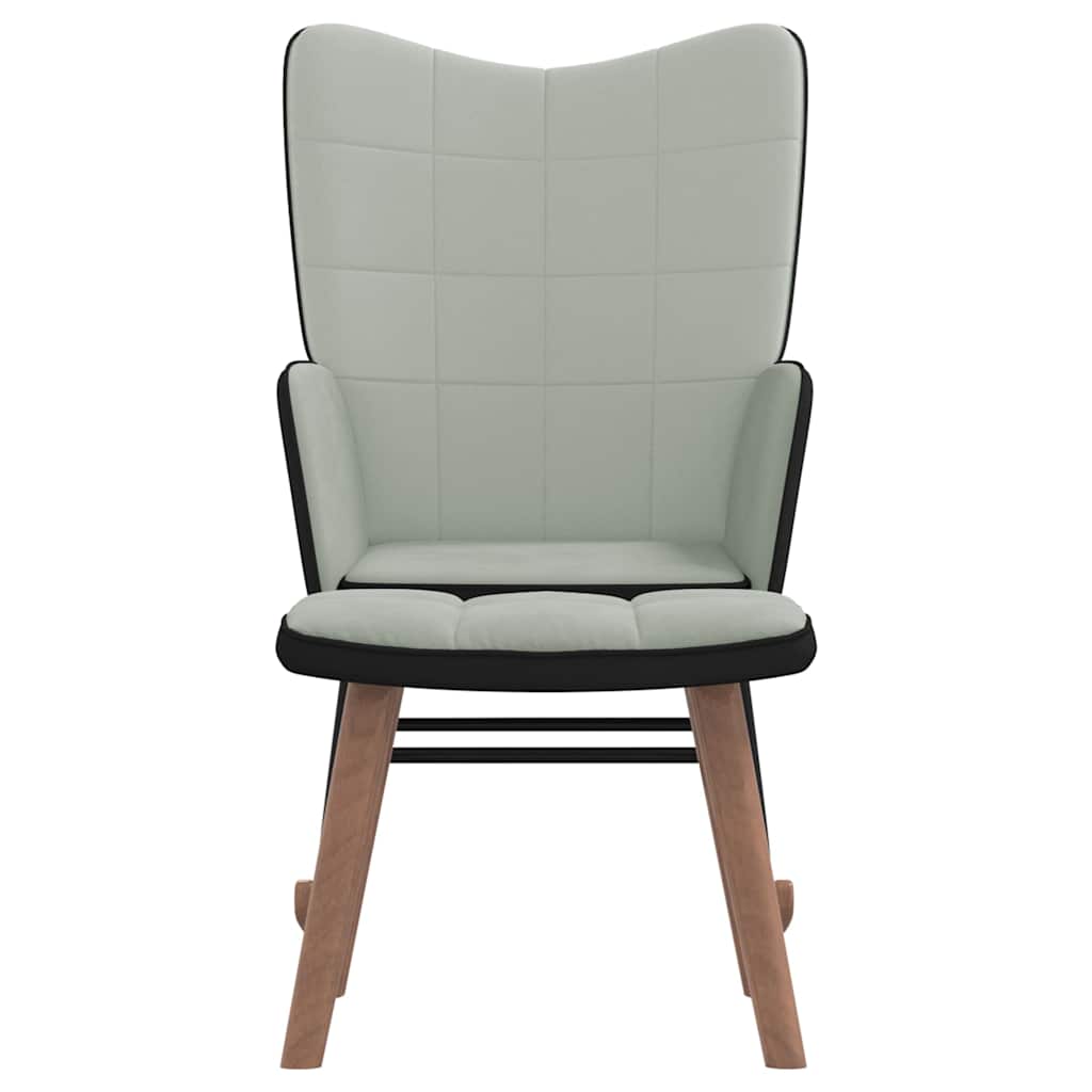 vidaXL Scaun balansoar cu taburet, gri deschis, catifea și PVC vidaXL Scaun balansoar cu taburet, gri deschis, catifea și PVC