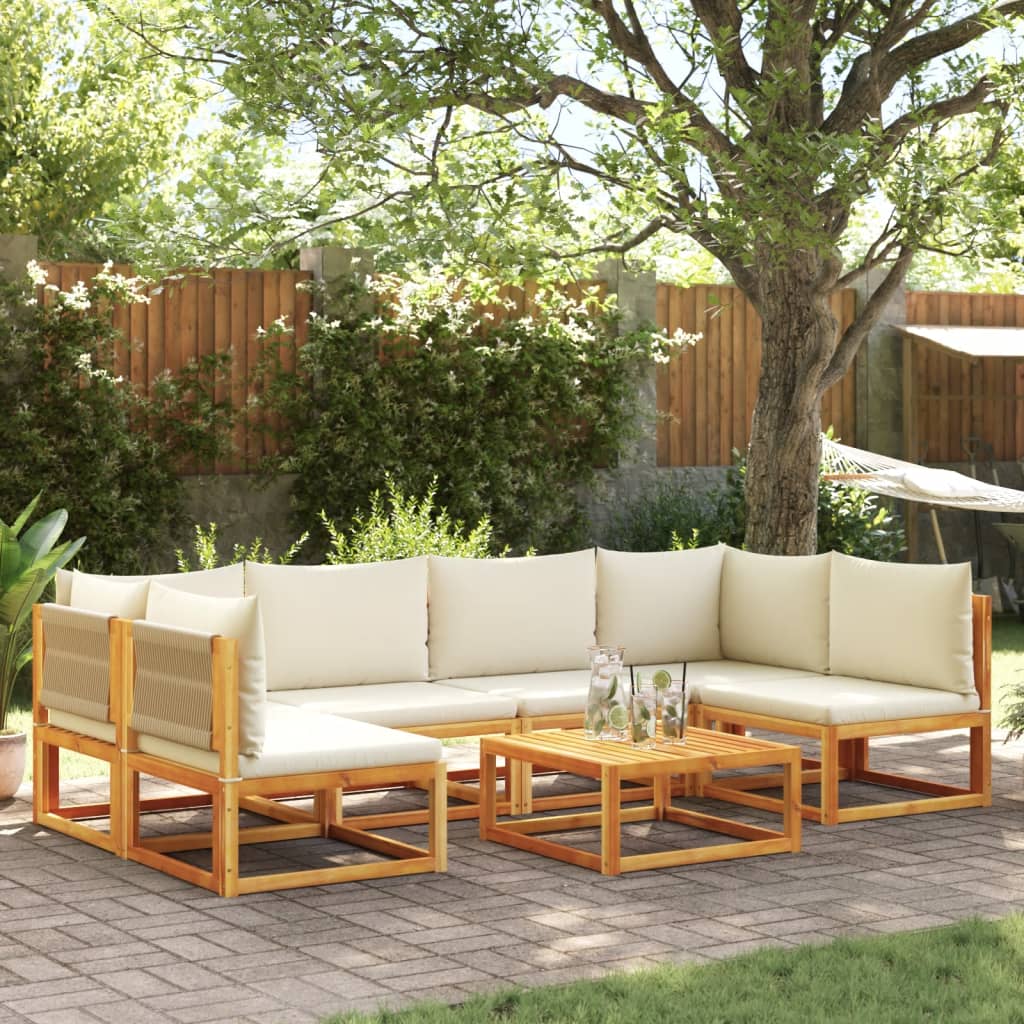 vidaXL Set canapele de grădină cu 7 piese, perne, lemn de salcâm și frânghie vidaXL Set canapele de grădină cu 7 piese, perne, lemn de salcâm și frânghie