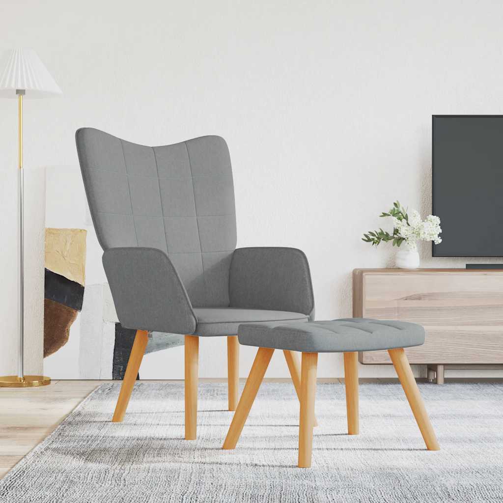 vidaXL Scaun de relaxare cu taburet, gri deschis, textil vidaXL Scaun de relaxare cu taburet, gri deschis, textil