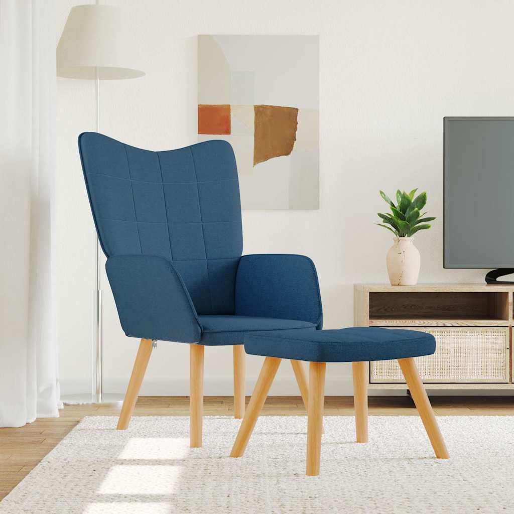 vidaXL Scaun de relaxare cu taburet, albastru, textil vidaXL Scaun de relaxare cu taburet, albastru, textil