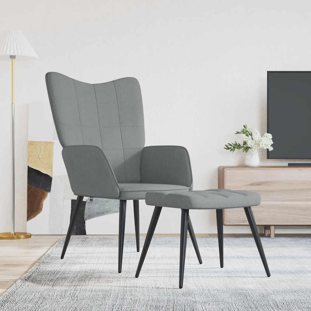 vidaXL Scaun de relaxare cu taburet, gri deschis,textil vidaXL Scaun de relaxare cu taburet, gri deschis,textil