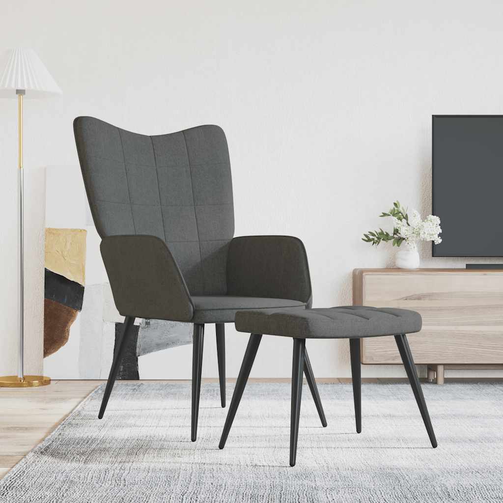 vidaXL Scaun de relaxare cu taburet, gri închis, textil vidaXL Scaun de relaxare cu taburet, gri închis, textil
