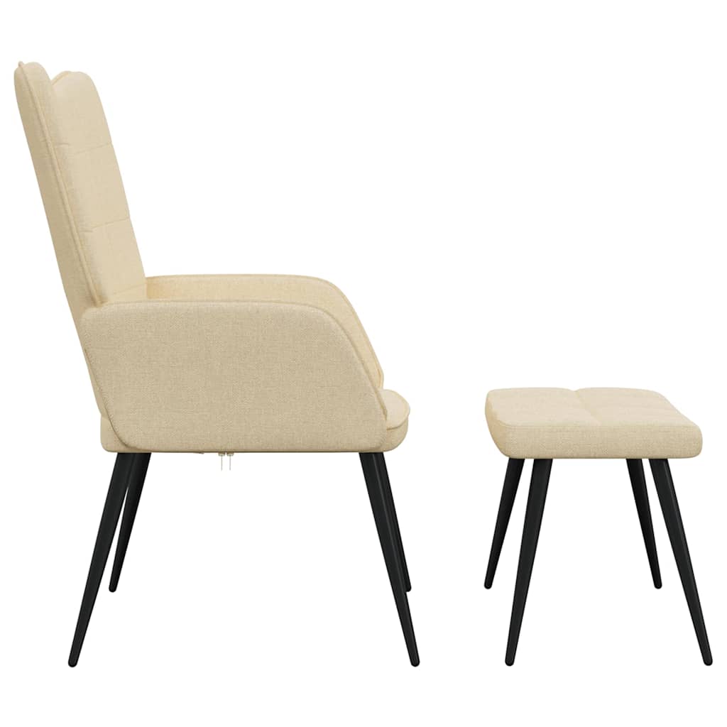 vidaXL Scaun de relaxare cu taburet, crem, textil vidaXL Scaun de relaxare cu taburet, crem, textil