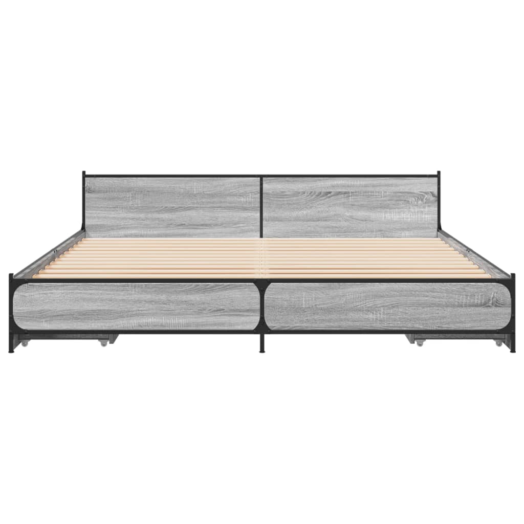 vidaXL Cadru de pat cu sertare gri sonoma 200x200 cm lemn prelucrat