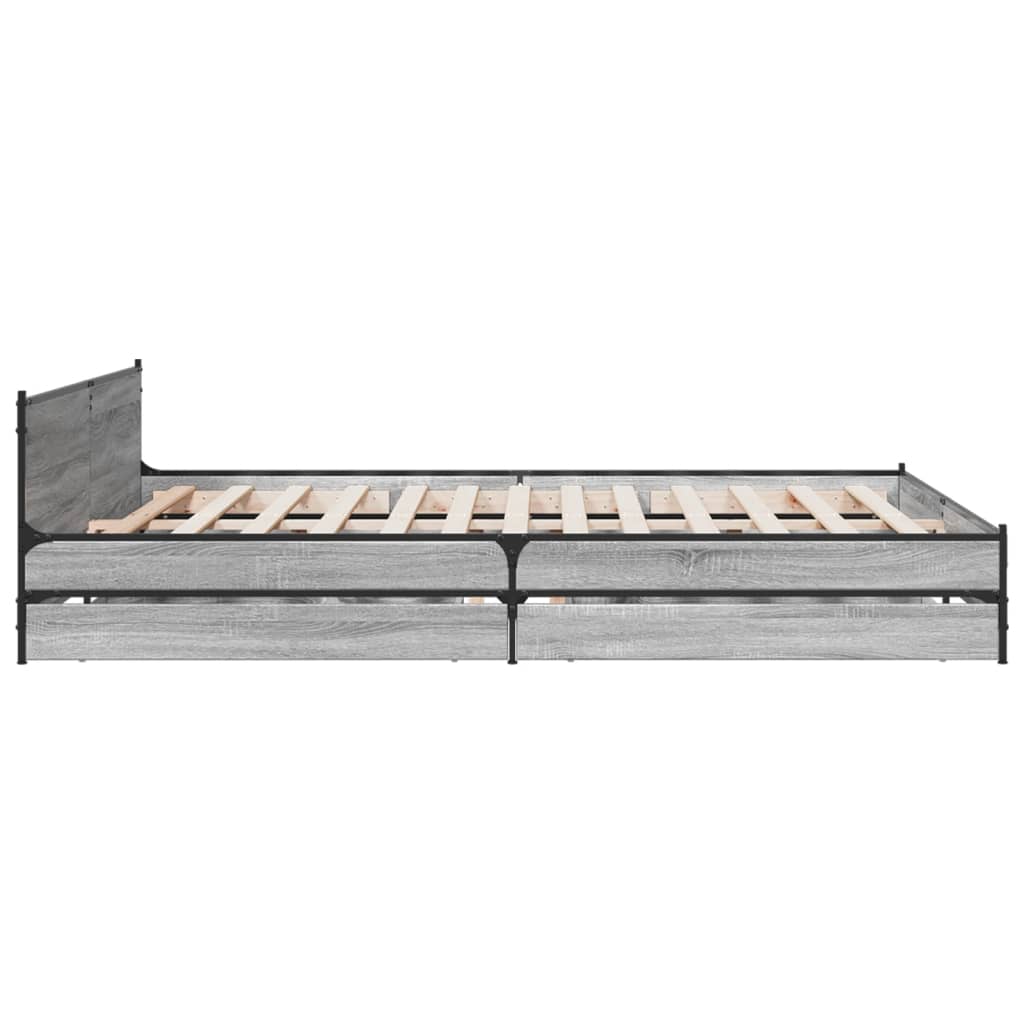 vidaXL Cadru de pat cu sertare gri sonoma 200x200 cm lemn prelucrat