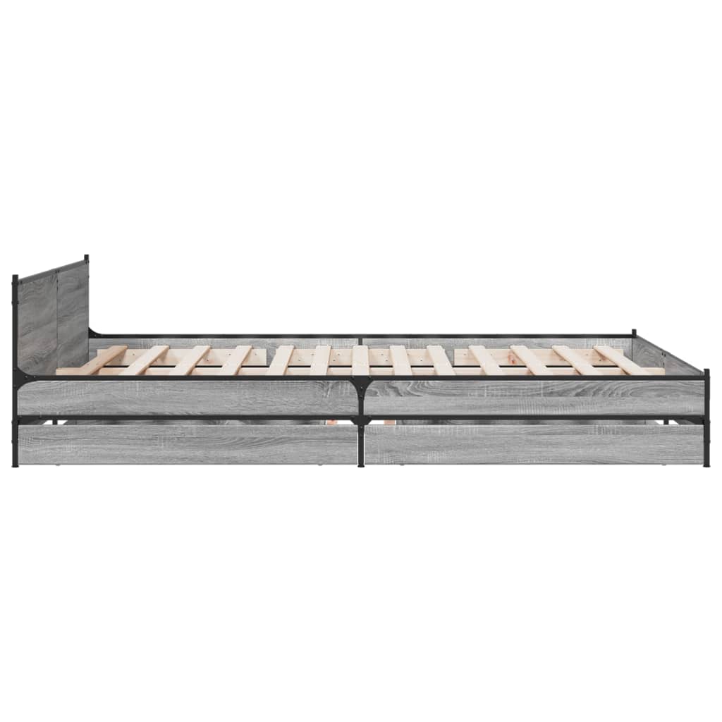 vidaXL Cadru de pat cu sertare gri sonoma 150x200 cm lemn prelucrat