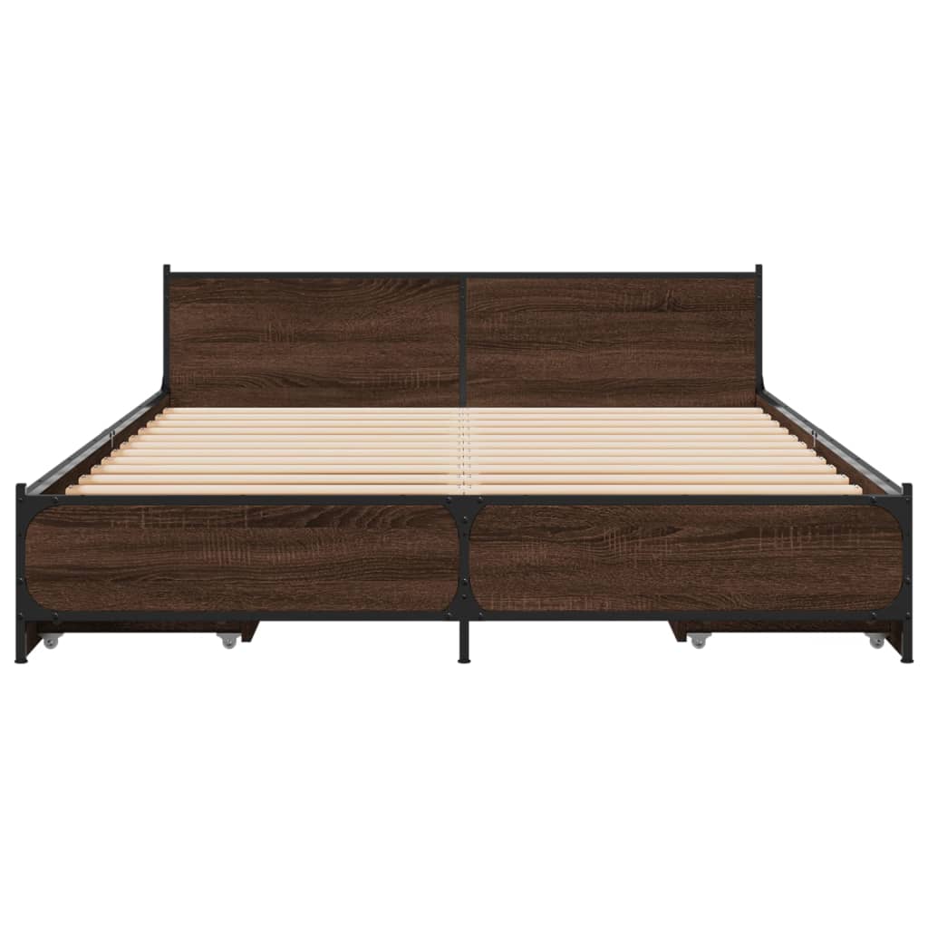 vidaXL Cadru de pat cu sertare, stejar maro, 150x200 cm lemn prelucrat