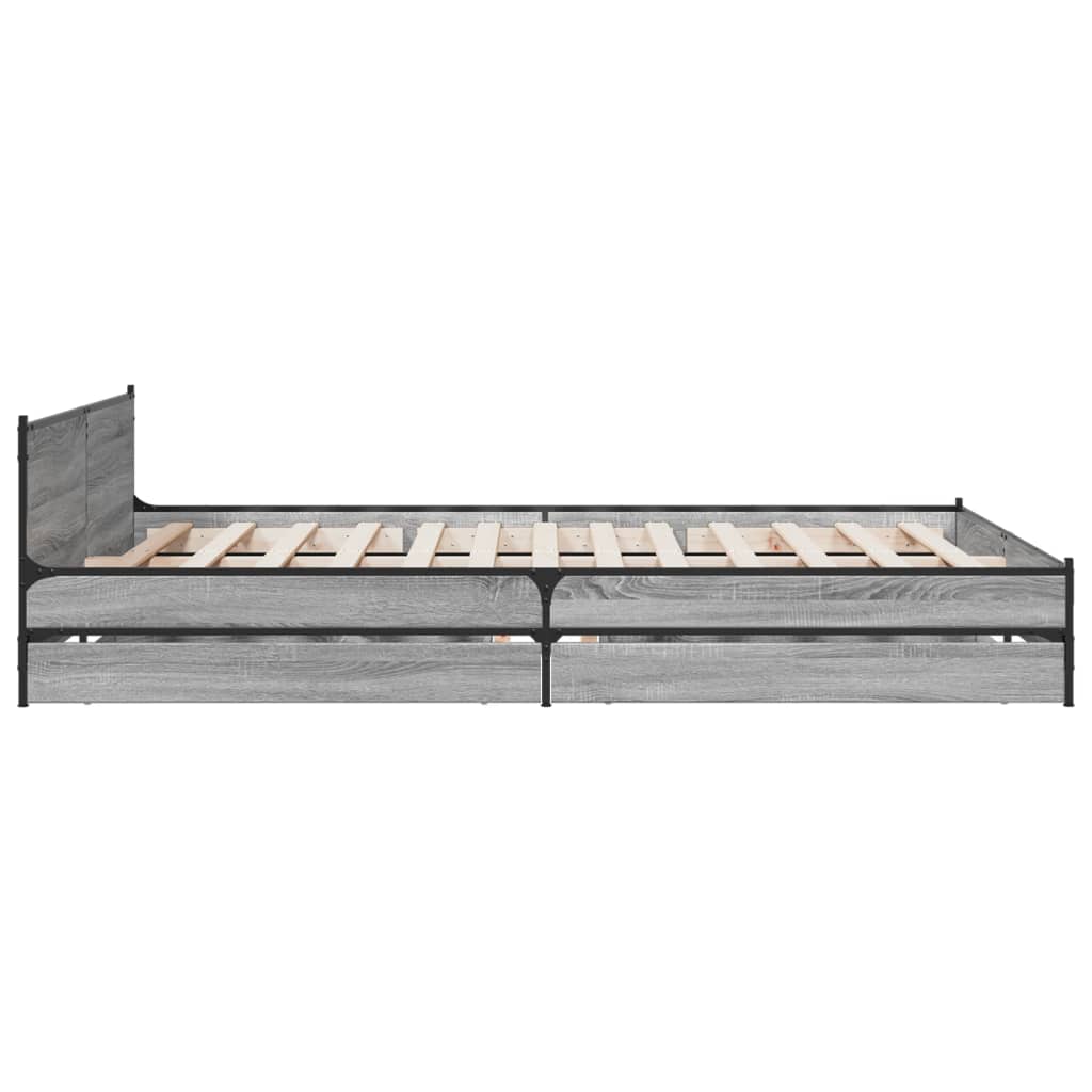 vidaXL Cadru de pat cu sertare gri sonoma 140x200 cm lemn prelucrat