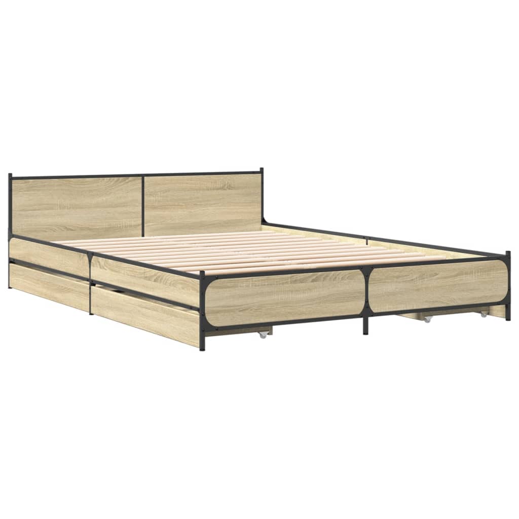 vidaXL Cadru de pat cu sertare stejar sonoma 120x200 cm lemn prelucrat vidaXL Cadru de pat cu sertare stejar sonoma 120x200 cm lemn prelucrat