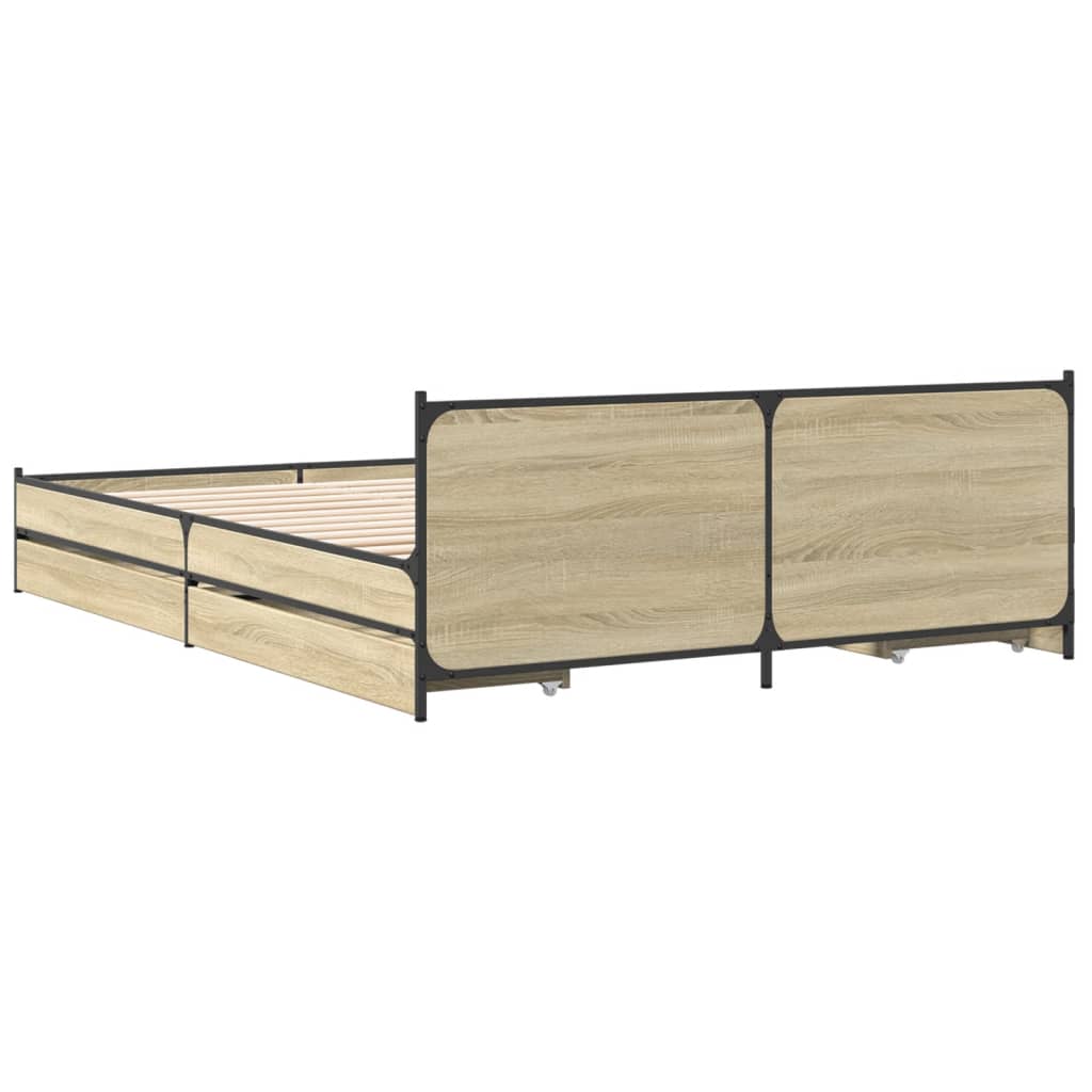 vidaXL Cadru de pat cu sertare stejar sonoma 120x200 cm lemn prelucrat vidaXL Cadru de pat cu sertare stejar sonoma 120x200 cm lemn prelucrat