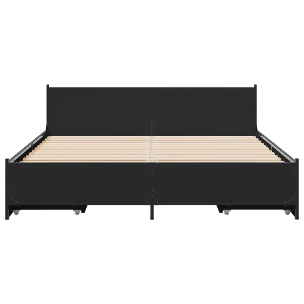 vidaXL Cadru de pat cu sertare, negru, 135x190 cm, lemn prelucrat vidaXL Cadru de pat cu sertare, negru, 135x190 cm, lemn prelucrat