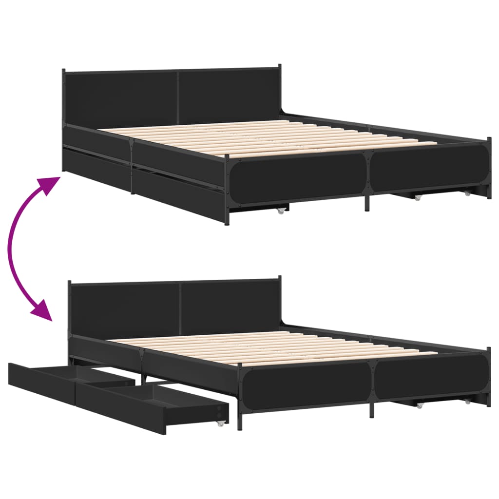 vidaXL Cadru de pat cu sertare, negru, 135x190 cm, lemn prelucrat vidaXL Cadru de pat cu sertare, negru, 135x190 cm, lemn prelucrat