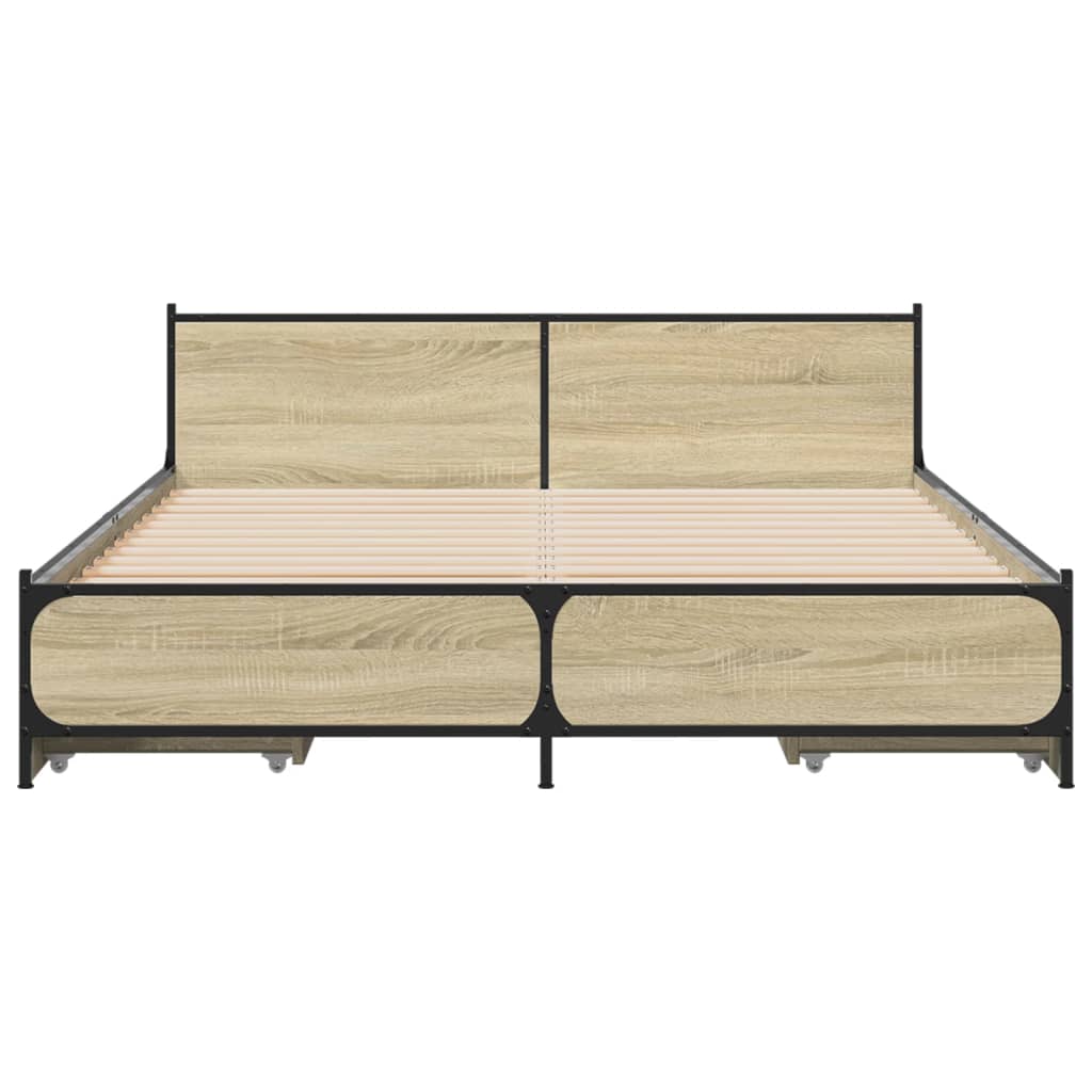 vidaXL Cadru de pat cu sertare stejar sonoma 135x190 cm lemn prelucrat vidaXL Cadru de pat cu sertare stejar sonoma 135x190 cm lemn prelucrat