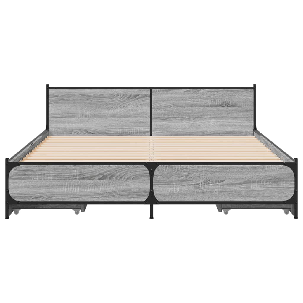 vidaXL Cadru de pat cu sertare, gri sonoma, 135x190 cm, lemn prelucrat vidaXL Cadru de pat cu sertare, gri sonoma, 135x190 cm, lemn prelucrat