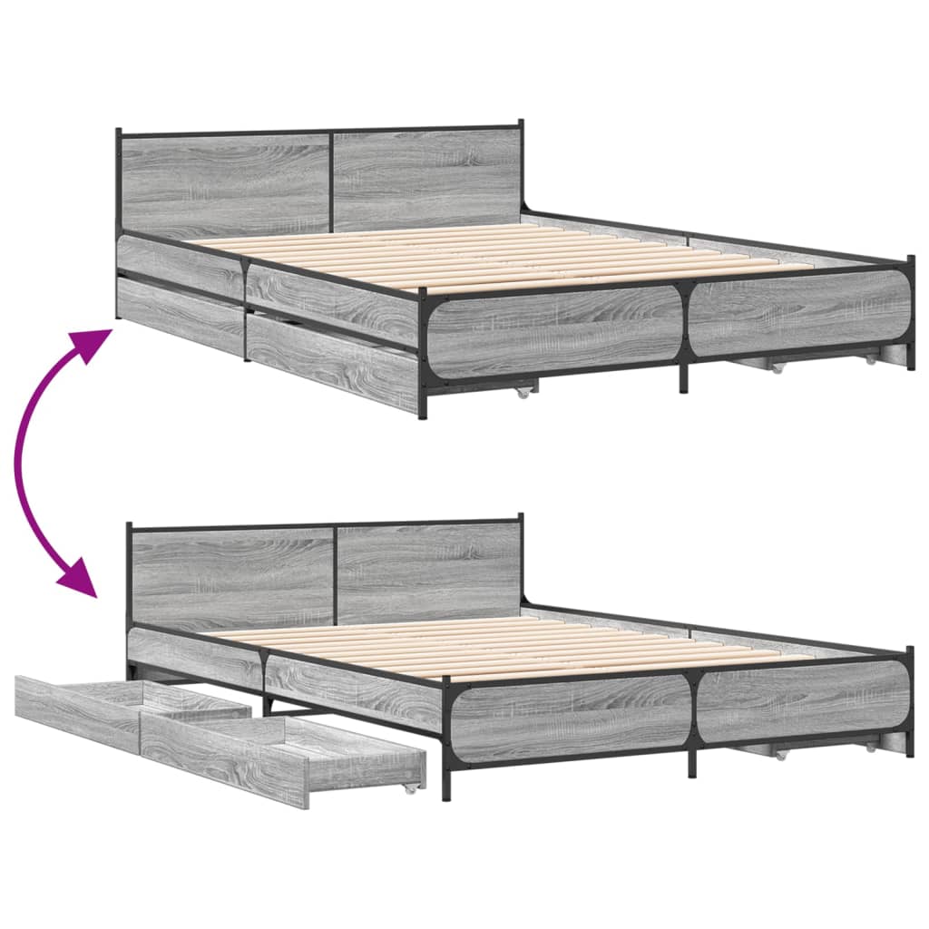 vidaXL Cadru de pat cu sertare, gri sonoma, 135x190 cm, lemn prelucrat vidaXL Cadru de pat cu sertare, gri sonoma, 135x190 cm, lemn prelucrat