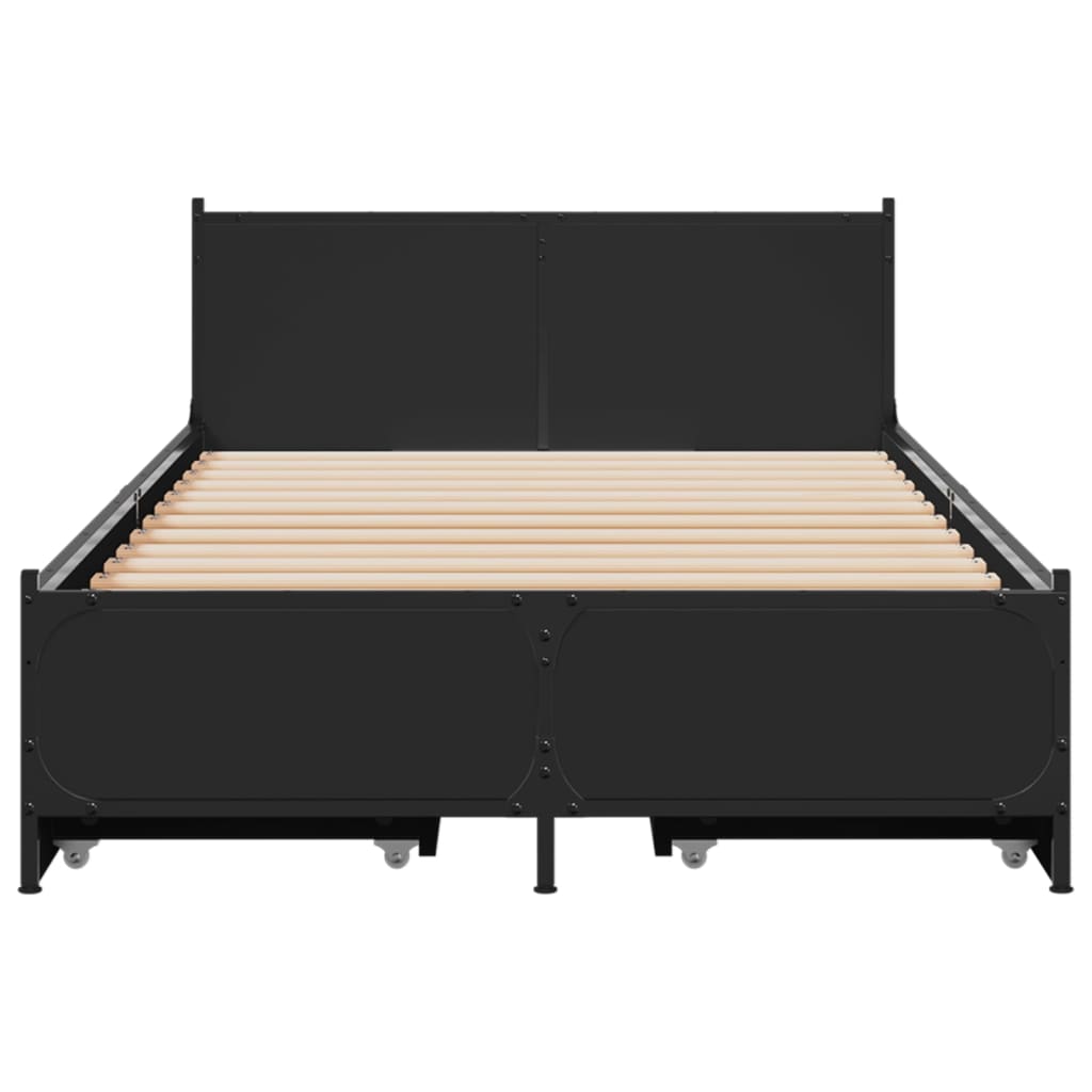 vidaXL Cadru de pat cu sertare, negru, 90x190 cm, lemn prelucrat
