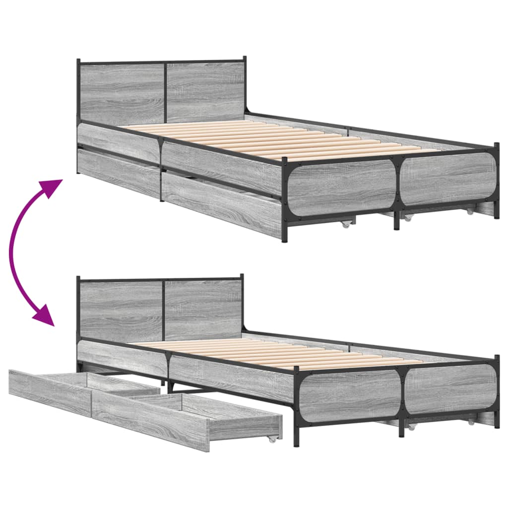 vidaXL Cadru de pat cu sertare gri sonoma 100x200 cm lemn prelucrat