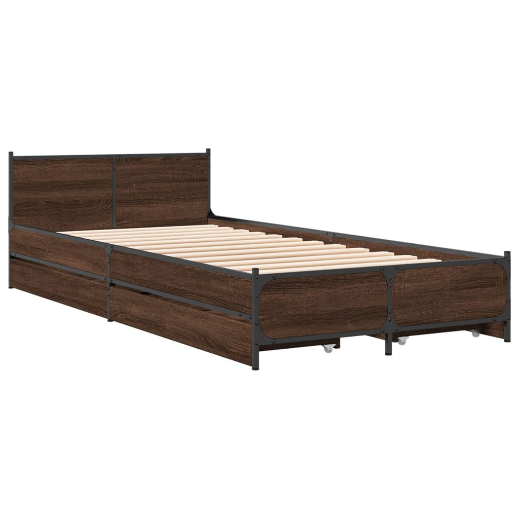 vidaXL Cadru de pat cu sertare, stejar maro, 100x200 cm lemn prelucrat