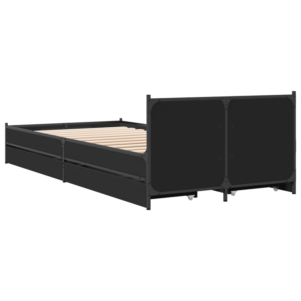 vidaXL Cadru de pat cu sertare, negru, 90x200 cm, lemn prelucrat vidaXL Cadru de pat cu sertare, negru, 90x200 cm, lemn prelucrat
