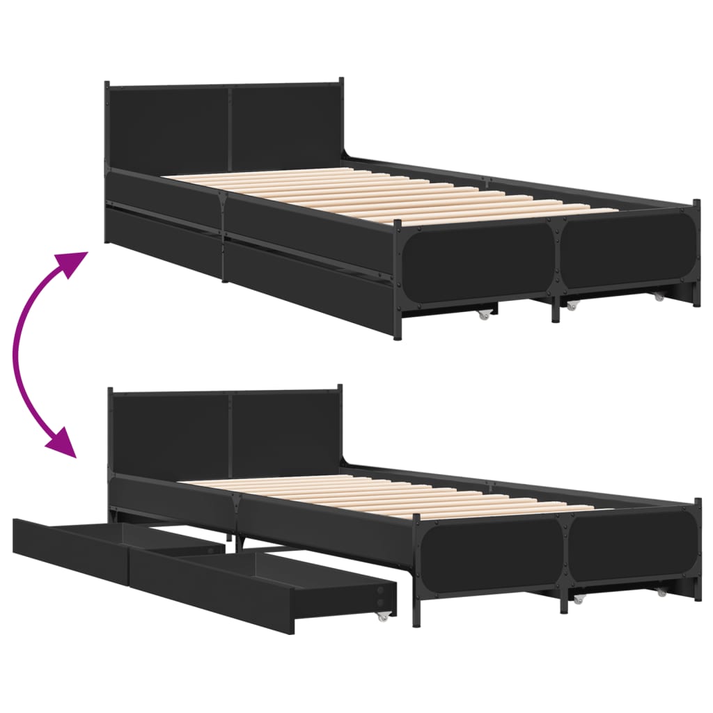 vidaXL Cadru de pat cu sertare, negru, 90x200 cm, lemn prelucrat vidaXL Cadru de pat cu sertare, negru, 90x200 cm, lemn prelucrat