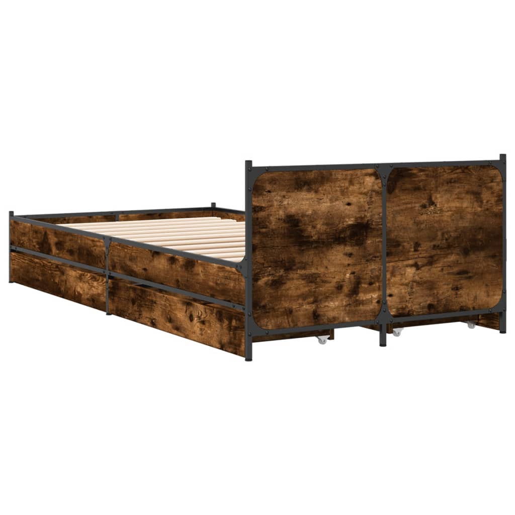 vidaXL Cadru de pat cu sertare stejar fumuriu 75x190 cm lemn prelucrat